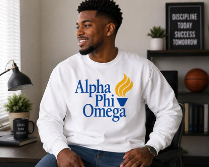 Alpha Phi Omega DTV Crewneck, Blue & Gold Greek Letter Sweatshirt
