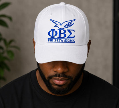 Phi Beta Sigma Baseball Cap, Embroidered Dove Design, Blue & White