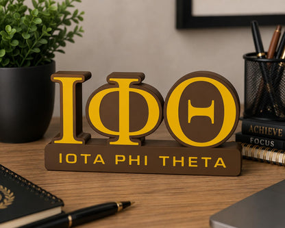 Iota Phi Theta Fraternity Desk Sign, Brown & Gold Office Decor