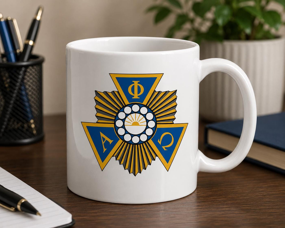 Alpha Phi Omega Mug – ΑΦΩ Greek Letter Coffee Mug – Blue & Gold Fraternity Gift