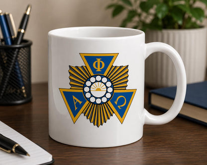 Alpha Phi Omega Mug – ΑΦΩ Greek Letter Coffee Mug – Blue & Gold Fraternity Gift