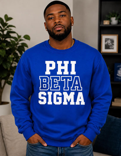 Phi Beta Sigma Crewneck Sweatshirt, Royal Blue DTV Fraternity Apparel