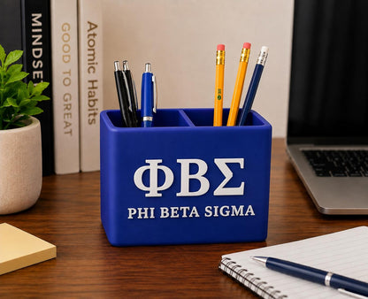 Phi Beta Sigma Pen Holder, Blue & White Fraternity Desk Organizer
