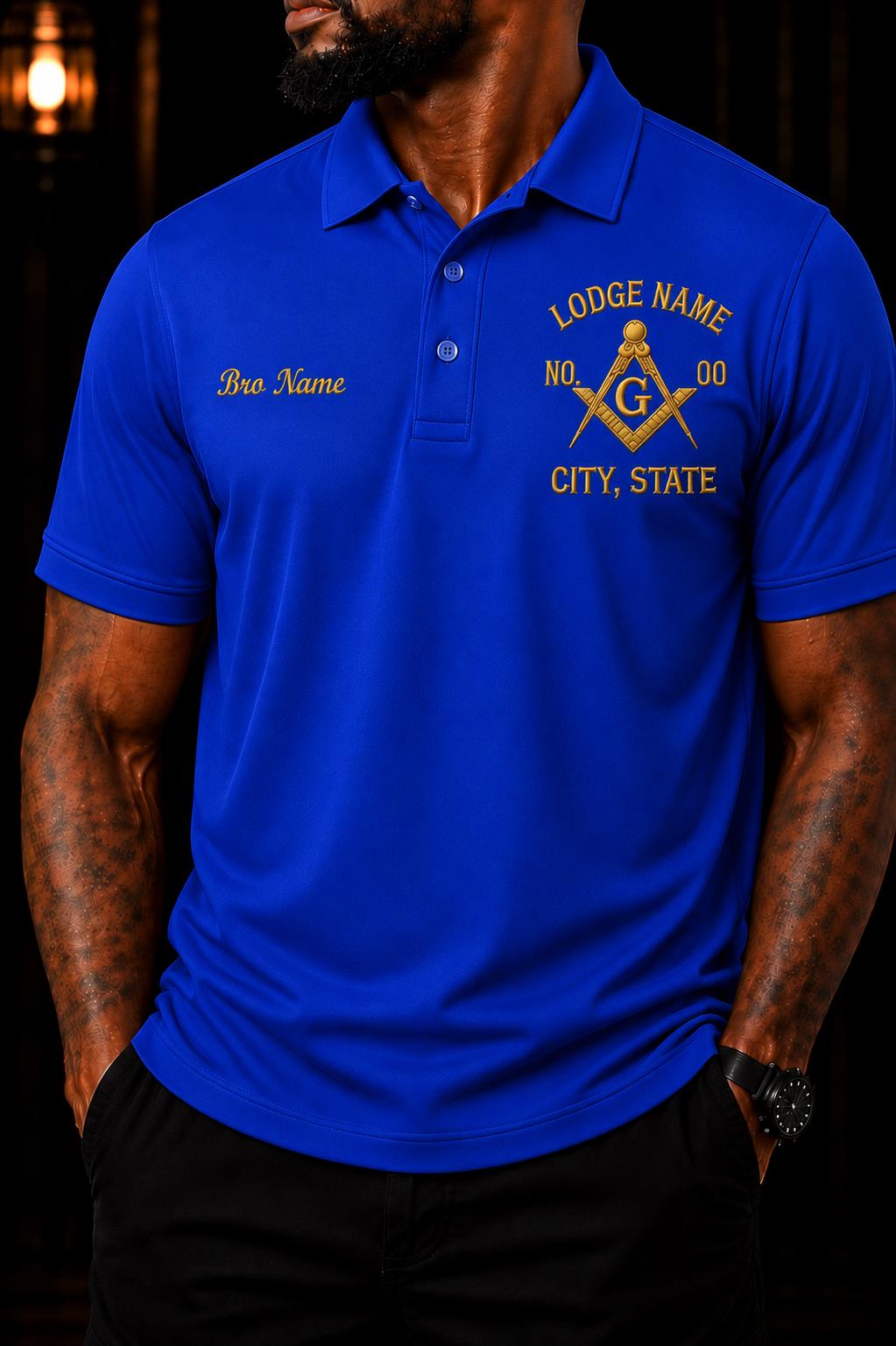 Embroidered Masonic Lodge Polo, Personalized Bro Name & Lodge Details
