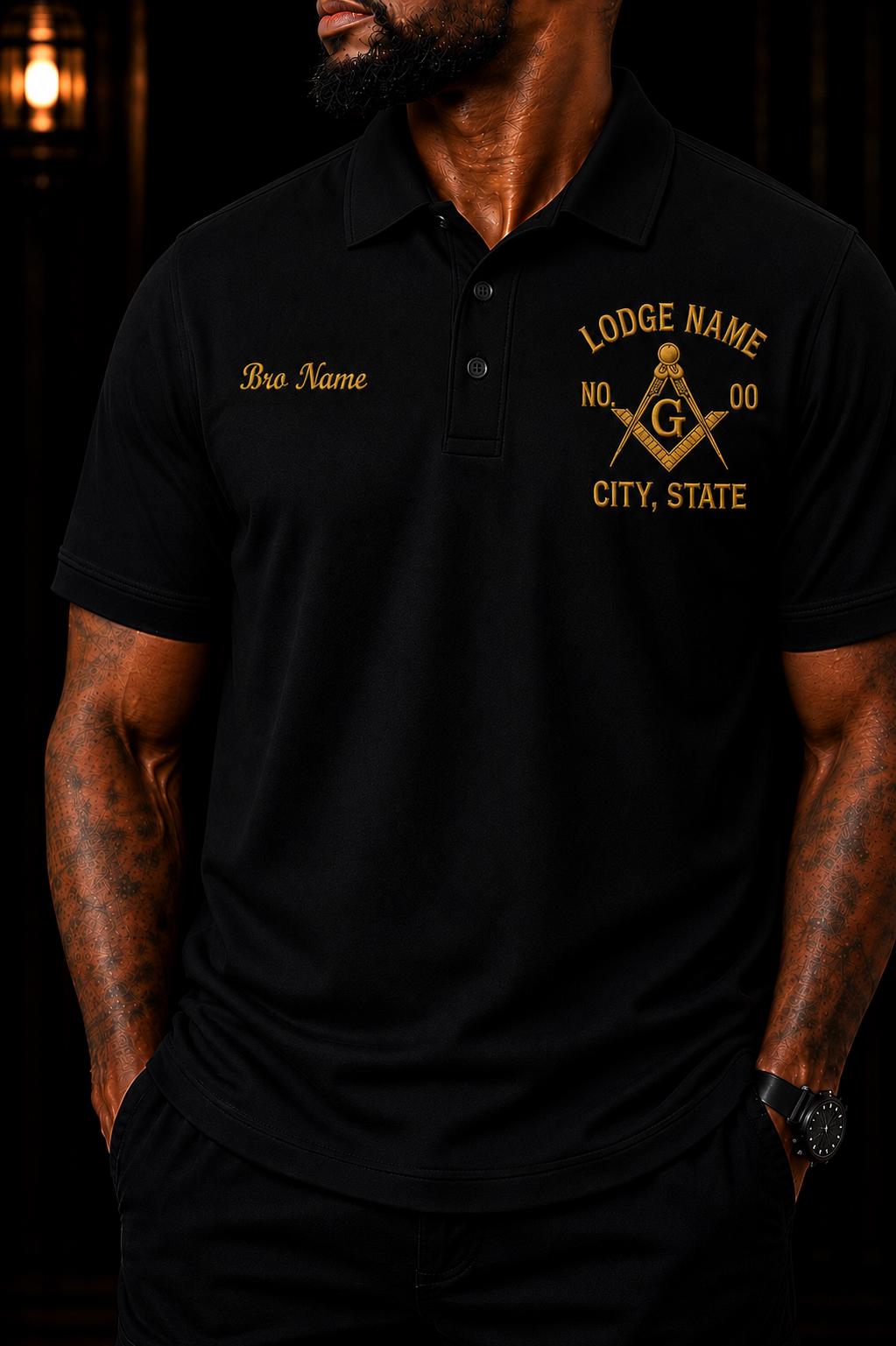Embroidered Masonic Lodge Polo, Personalized Bro Name & Lodge Details