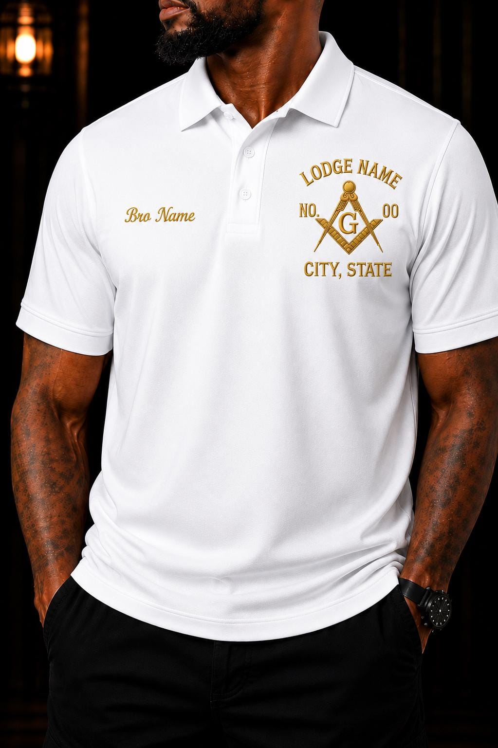 Embroidered Masonic Lodge Polo, Personalized Bro Name & Lodge Details