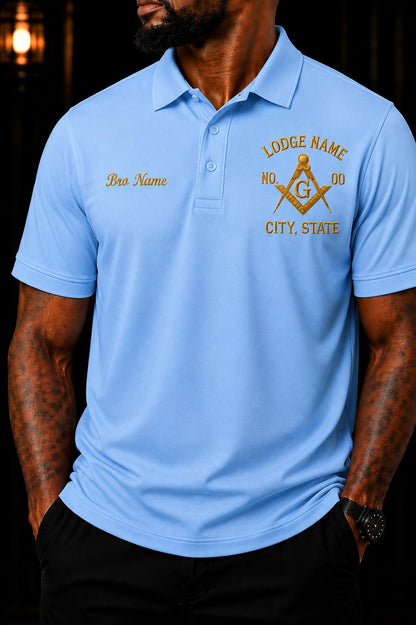 Embroidered Masonic Lodge Polo, Personalized Bro Name & Lodge Details