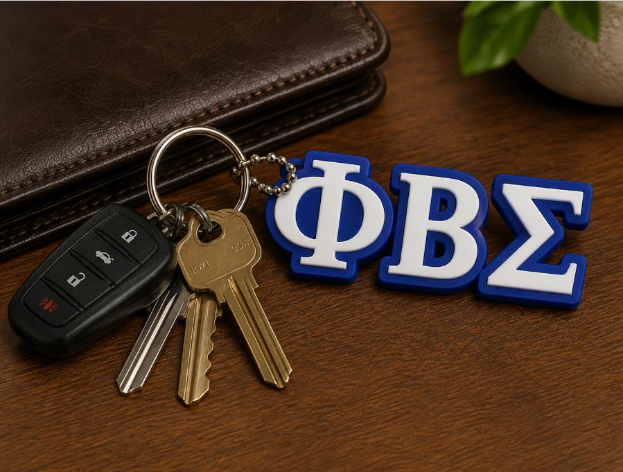 Phi Beta Sigma Greek Letter Keychain, Blue & White Key Ring