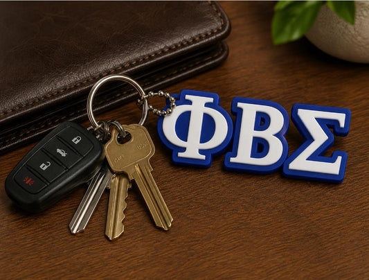 Phi Beta Sigma Greek Letter Keychain, Blue & White Key Ring