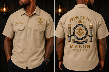 Prince Hall CustomMason Work Shirt, Embroidered Lodge Shirt, Personalized