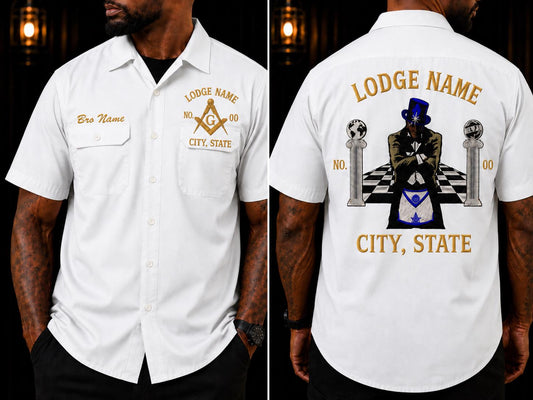 Embroidered Mason Shriner Work Shirt, Custom Bro Name, Temple Number, City and State