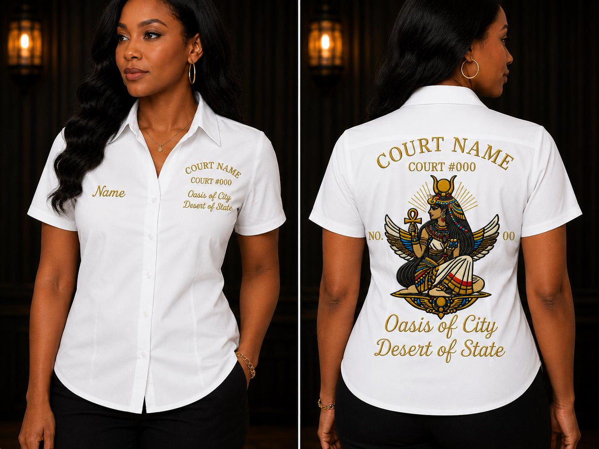 Daughters of Isis Walking Shirt, Egyptian Goddess Personalized Court Shirt, Embroidered Women’s Work Shirt, Custom Court Name Shirt, Fraternal Apparel, PHA