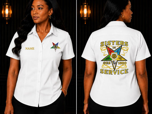 OES Walking Shirt, Embroidered Sisters in Service, Eastern Star Emblem (Women's)