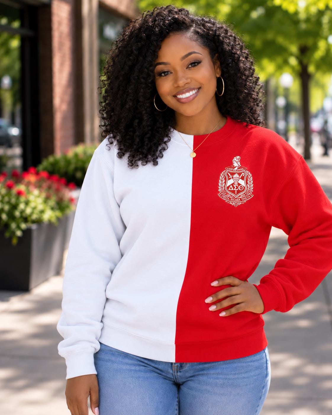 Delta Sigma Theta Embroidered Sweatshirt | DST Sorority Crewneck | Red & White Greek Letter Sweatshirt | Sorority Gift | Divine Nine Apparel