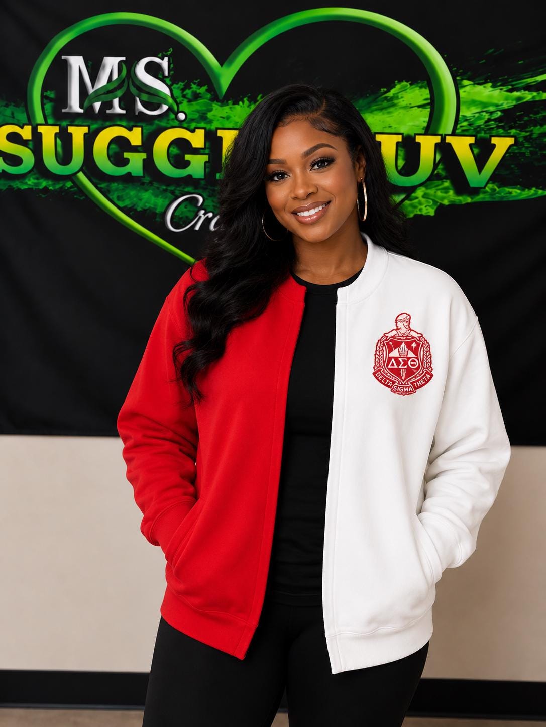 Delta Sigma Theta Two Tone Cardigan | Embroidered DST Sorority Jacket | Red & White Greek Cardigan | Divine Nine Sorority Gift