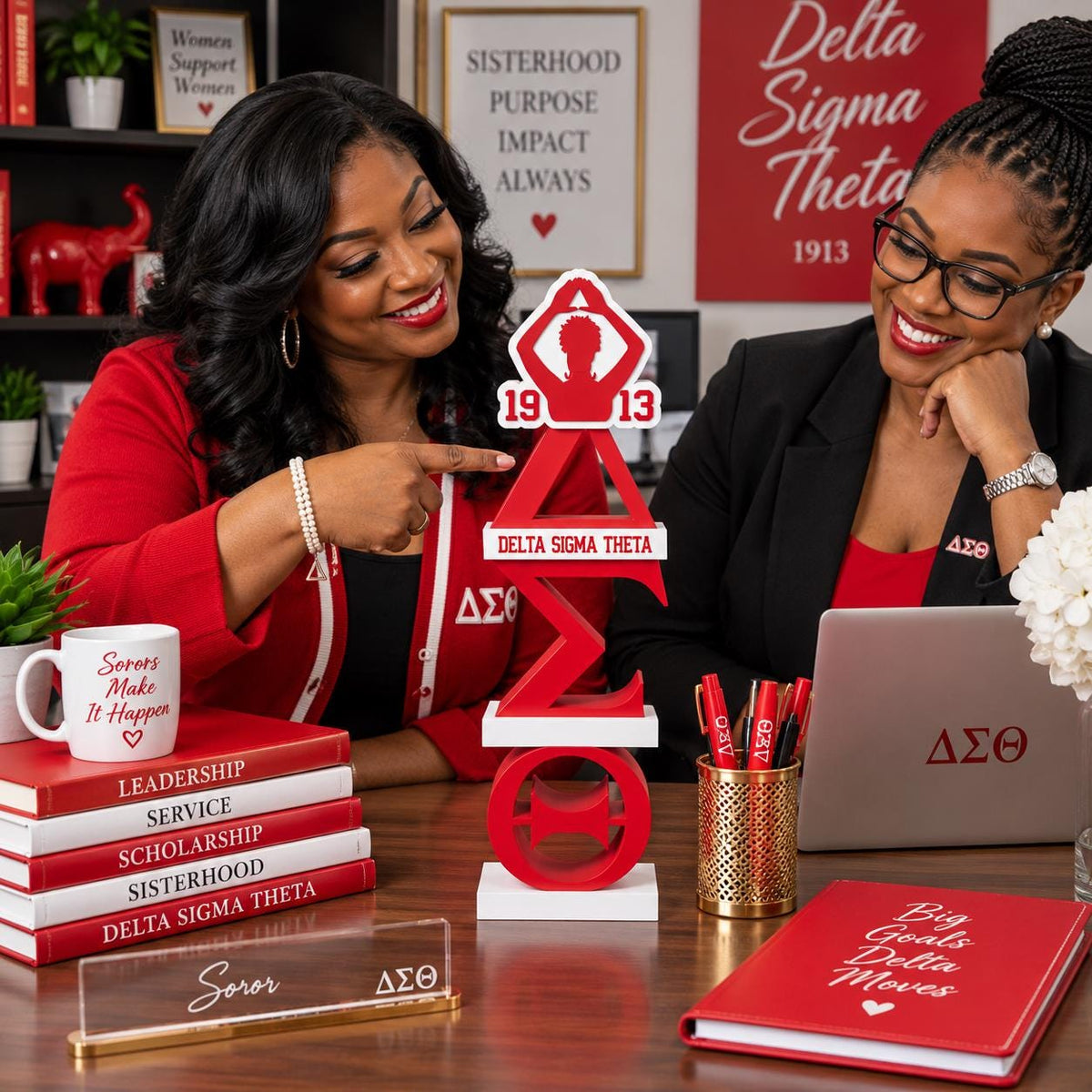 Delta Sigma Theta 3D Stacks Desk Decor | 18.5 Inch DST Sorority Display | Red & White Delta Office Decor | Soror Gift