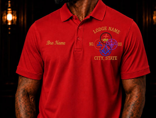Embroidered York Rite Masonic Lodge Polo, Personalized Bro Name & Lodge Details