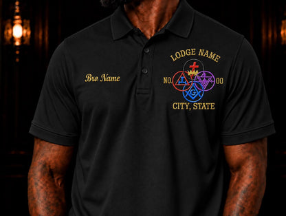 Embroidered York Rite Masonic Lodge Polo, Personalized Bro Name & Lodge Details