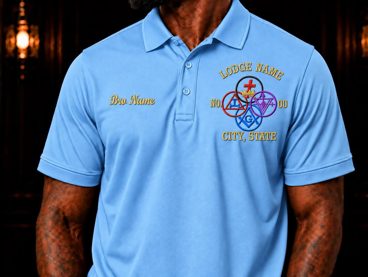 Embroidered York Rite Masonic Lodge Polo, Personalized Bro Name & Lodge Details