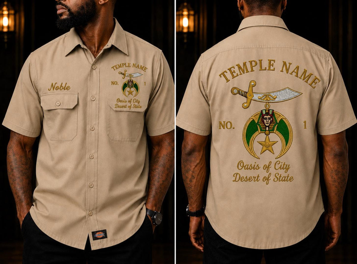 Shriner / Mason Temple Walking Shirt, Personalized Noble Name & Embroidered Emblem