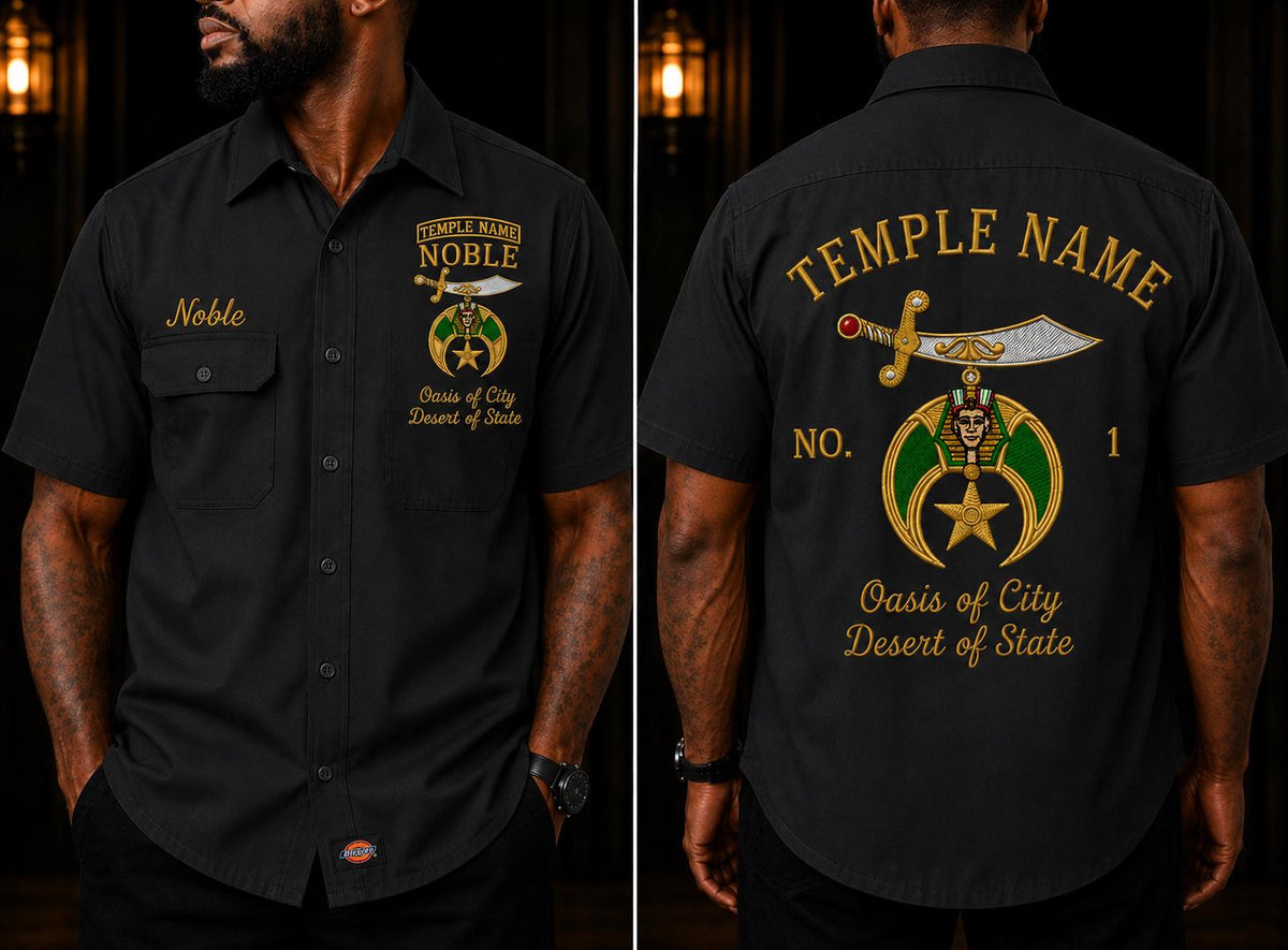 Shriner / Mason Temple Walking Shirt, Personalized Noble Name & Embroidered Emblem