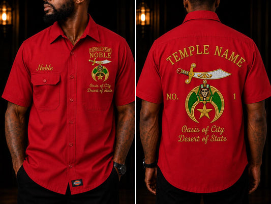 Shriner / Mason Temple Walking Shirt, Personalized Noble Name & Embroidered Emblem