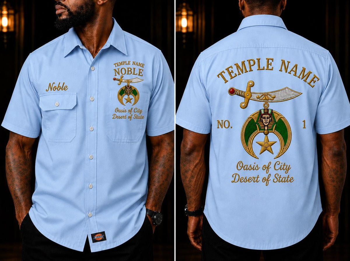 Shriner / Mason Temple Walking Shirt, Personalized Noble Name & Embroidered Emblem