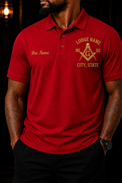 Embroidered Masonic Lodge Polo, Personalized Bro Name & Lodge Details