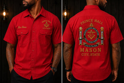 Prince Hall CustomMason Work Shirt, Embroidered Lodge Shirt, Personalized
