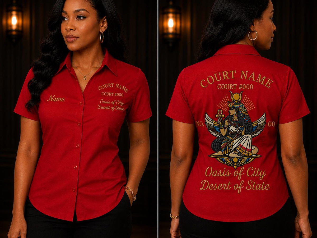 Daughters of Isis Walking Shirt, Egyptian Goddess Personalized Court Shirt, Embroidered Women’s Work Shirt, Custom Court Name Shirt, Fraternal Apparel, PHA