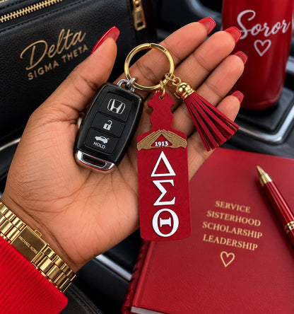 Delta Sigma Theta Keychain | ΔΣΘ 1913 Sorority Keychain | DST Paddle Keychain with Tassel | Soror Gift | Greek Paraphernalia