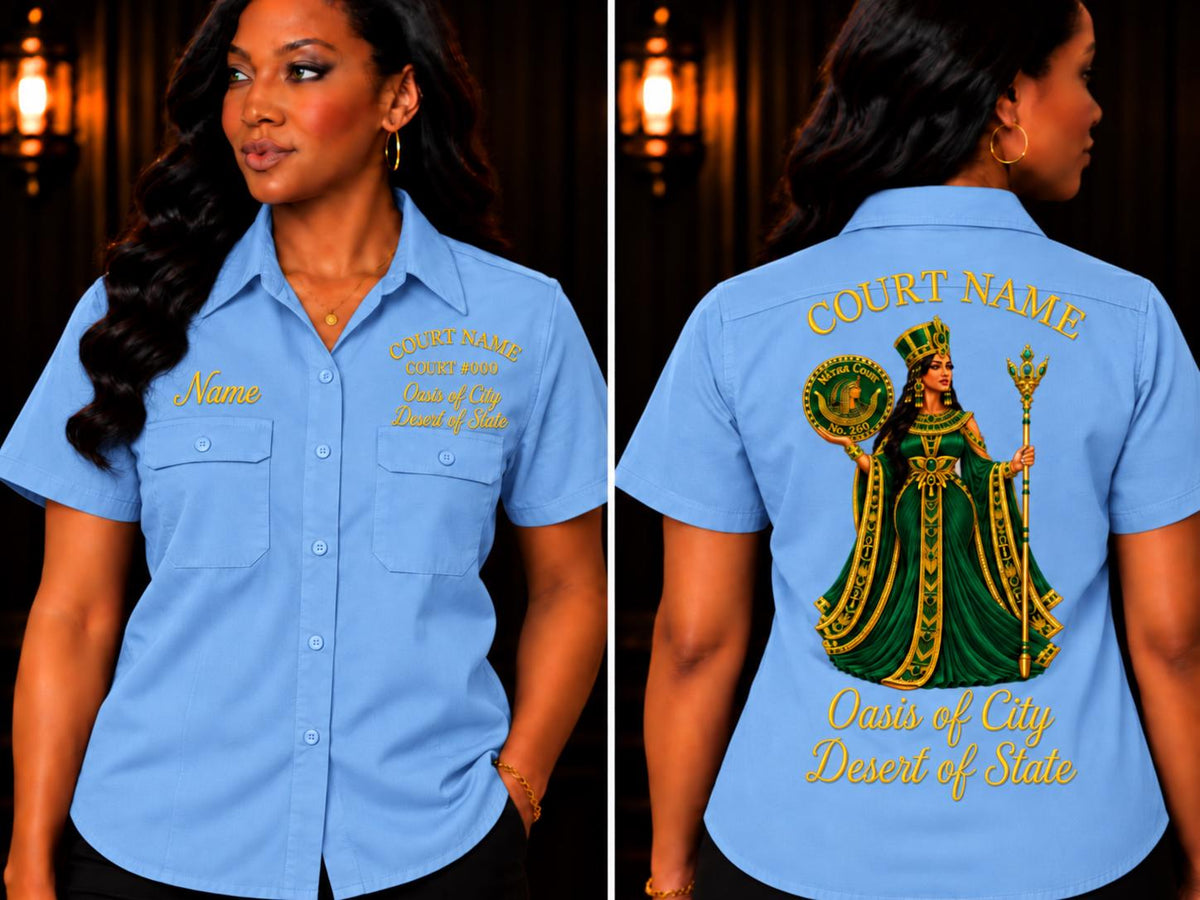 Walking Shirt, Daughters of Isis, Custom Embroidered Court Shirt, Personalized Name Court Number Oasis Desert, Women’s Fraternal Shirt