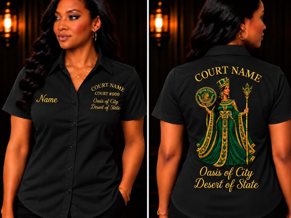 Walking Shirt, Daughters of Isis, Custom Embroidered Court Shirt, Personalized Name Court Number Oasis Desert, Women’s Fraternal Shirt