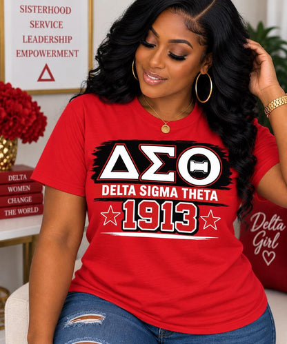 Delta Sigma Theta 1913 DTV T-Shirt | DST Sorority Shirt | Red White Black Greek Tee | Divine Nine Apparel | Delta Gift