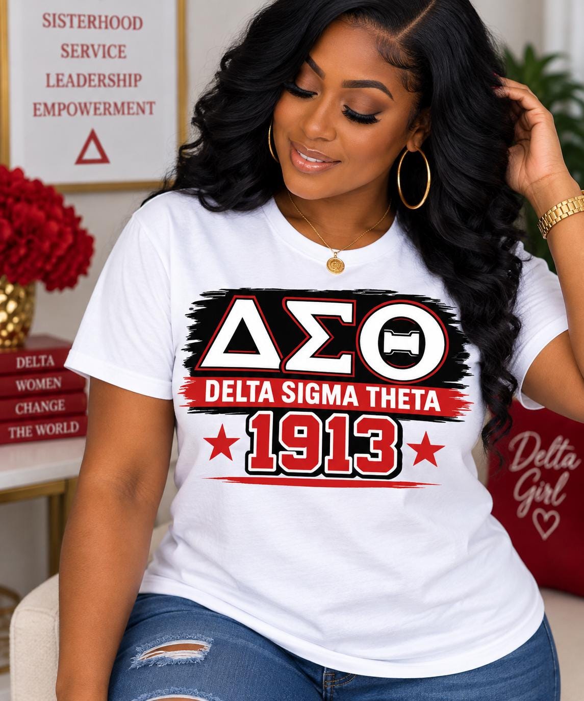 Delta Sigma Theta 1913 DTV T-Shirt | DST Sorority Shirt | Red White Black Greek Tee | Divine Nine Apparel | Delta Gift