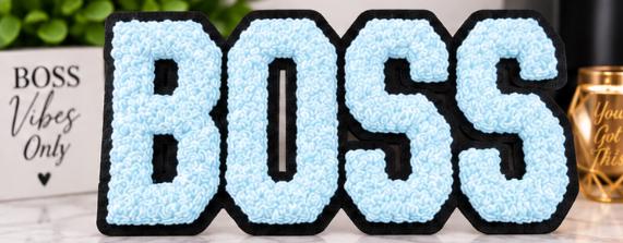 BOSS Chenille Patch | Large Varsity Letter Patch | Iron On or Sew On Patch | Hat Jacket Sweatshirt DIY Patch