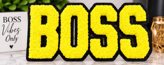 BOSS Chenille Patch | Large Varsity Letter Patch | Iron On or Sew On Patch | Hat Jacket Sweatshirt DIY Patch