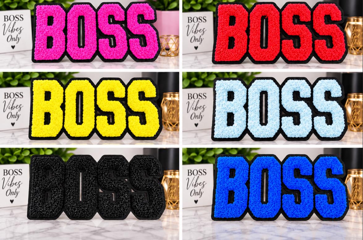BOSS Chenille Patch | Large Varsity Letter Patch | Iron On or Sew On Patch | Hat Jacket Sweatshirt DIY Patch
