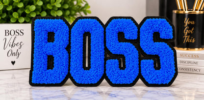 BOSS Chenille Patch | Large Varsity Letter Patch | Iron On or Sew On Patch | Hat Jacket Sweatshirt DIY Patch