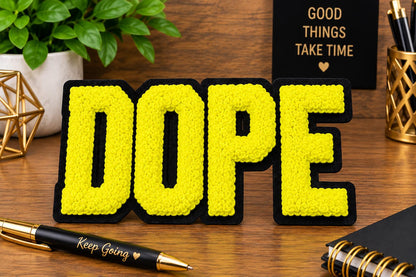 DOPE Chenille Patch | Large Varsity Letter Patch | Iron On or Sew On Patch | Hat Jacket Sweatshirt DIY Patch