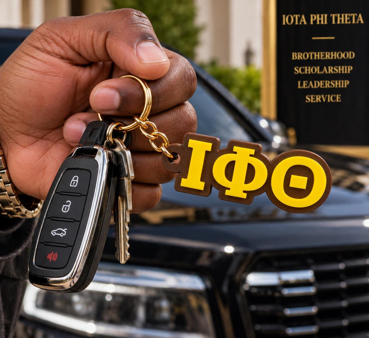 Iota Phi Theta Keychain | ΙΦΘ Brown & Gold 3D Printed Keychain | Iota Fraternity Gift | Greek Letter Key Ring