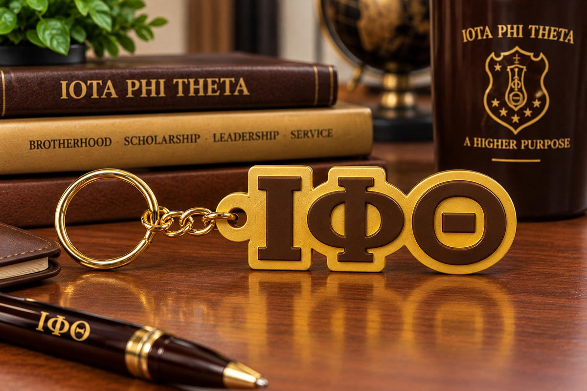 Iota Phi Theta Keychain | ΙΦΘ Brown & Gold 3D Printed Keychain | Iota Fraternity Gift | Greek Letter Key Ring