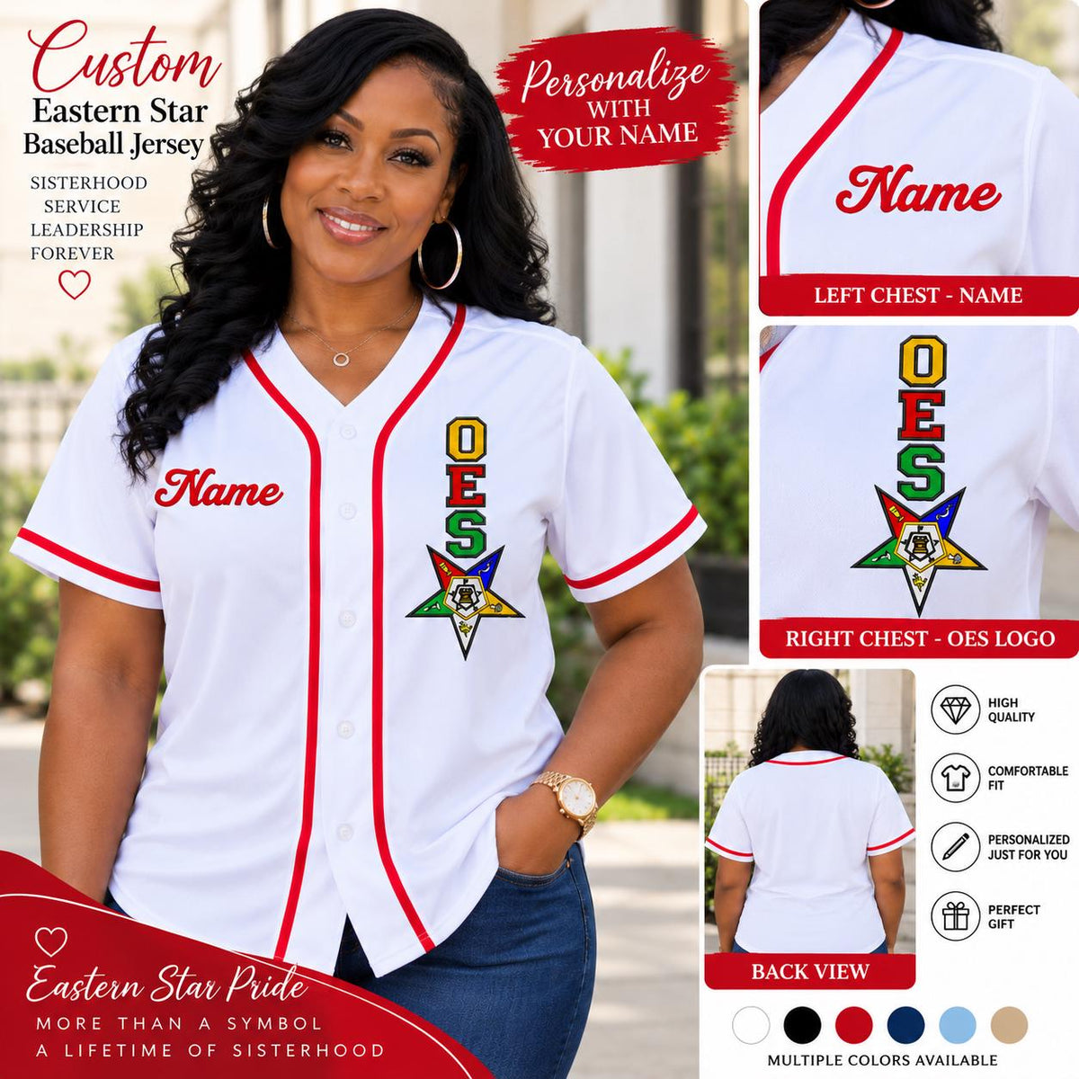 Order of the Eastern Star Baseball Jersey, Personalized OES Embroidered Jersey, Custom Name Eastern Star Shirt, OES Gift