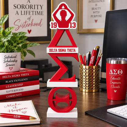 Delta Sigma Theta 3D Stacks Desk Decor | 18.5 Inch DST Sorority Display | Red & White Delta Office Decor | Soror Gift