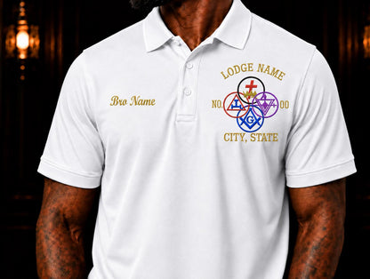Embroidered York Rite Masonic Lodge Polo, Personalized Bro Name & Lodge Details
