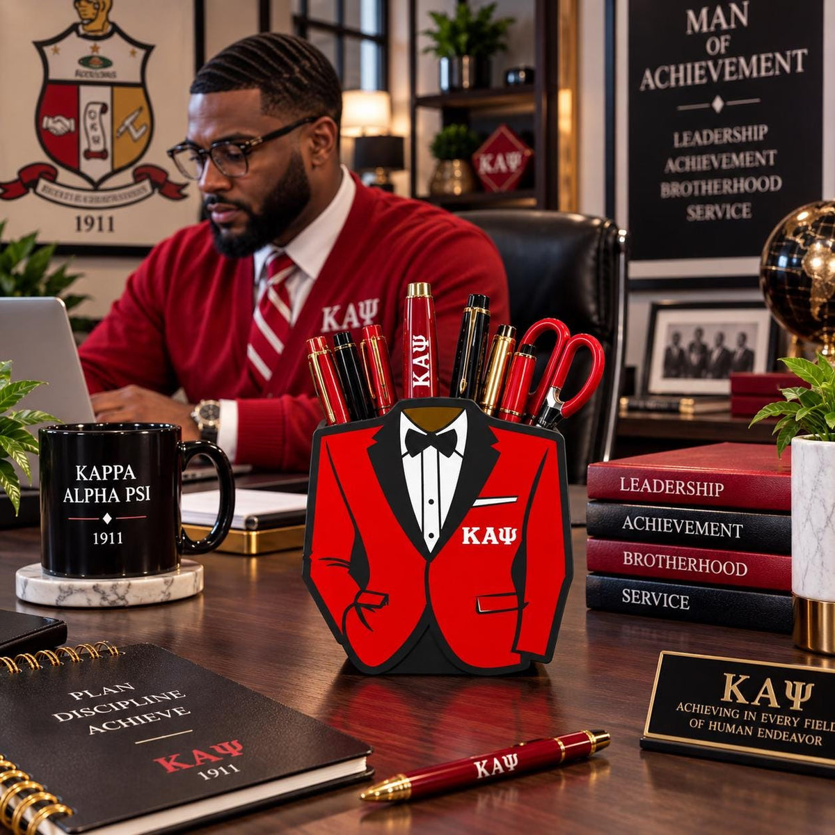 Kappa Alpha Psi Desk Organizer, KΑΨ Pen Holder, Kappa Office Decor, 3D Printed Fraternity Gift, Crimson Cream Desk Accessory