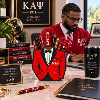 Kappa Alpha Psi Desk Organizer, KΑΨ Pen Holder, Kappa Office Decor, 3D Printed Fraternity Gift, Crimson Cream Desk Accessory