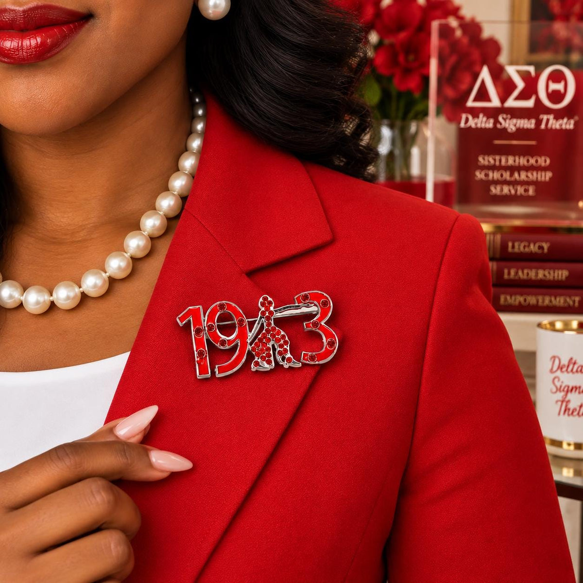 Delta Sigma Theta Brooch | 1913 Red Rhinestone Sorority Pin | DST Inspired Lapel Pin | Soror Gift | Red & Silver Jewelry