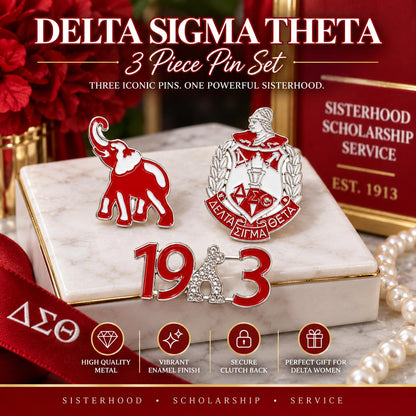 Delta Sigma Theta 3 Piece Brooch Pin Set | Elephant Crest 1913 Pins | DST Sorority Jewelry | Soror Gift | Red & White Pins