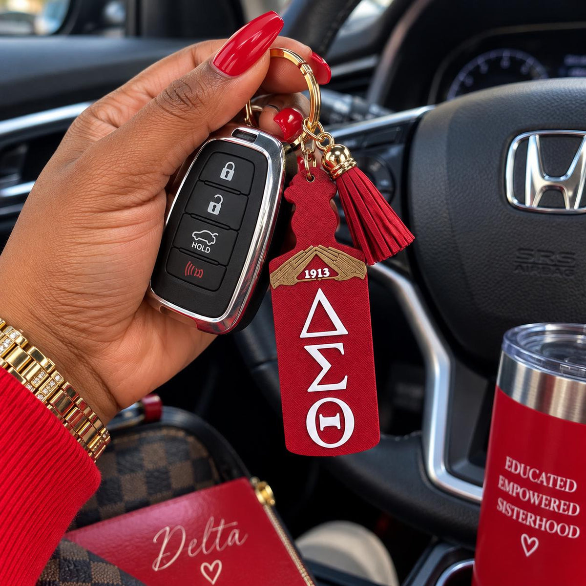 Delta Sigma Theta Keychain | ΔΣΘ 1913 Sorority Keychain | DST Paddle Keychain with Tassel | Soror Gift | Greek Paraphernalia